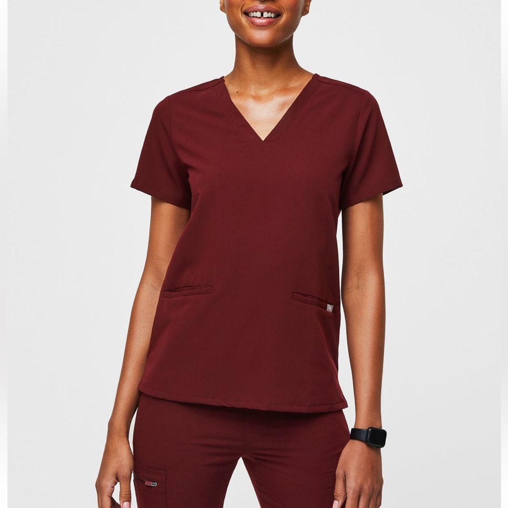Figs burgundy casma scrub top- XS